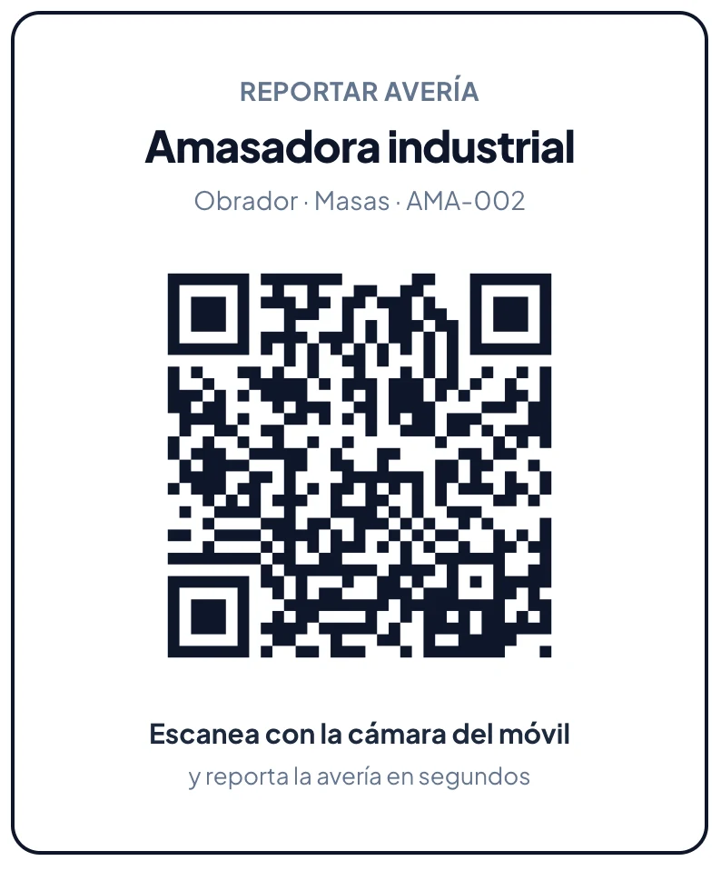 Etiqueta QR de una máquina generada por Makine, con su nombre y su código